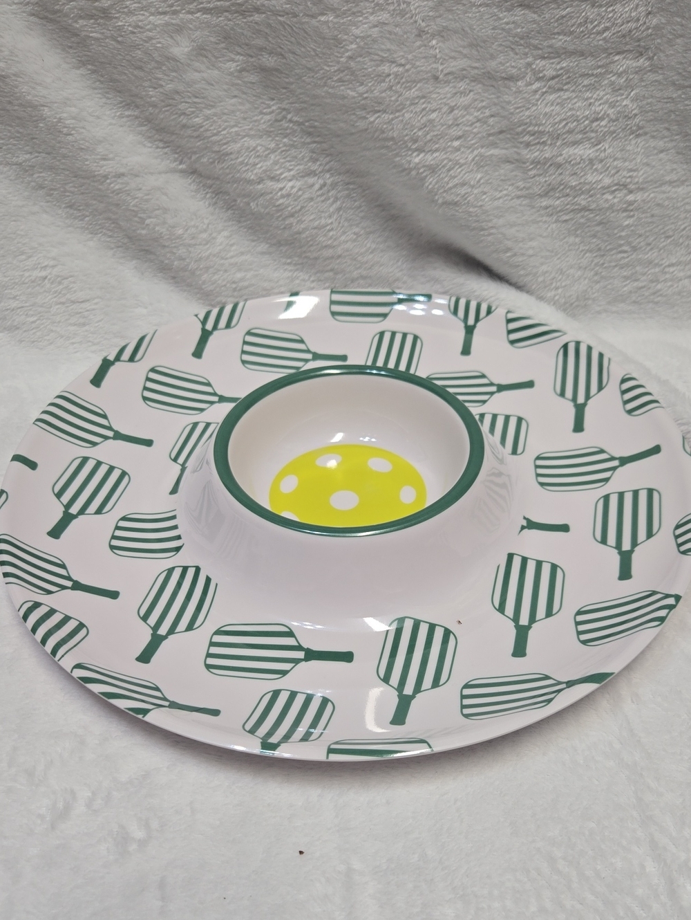 🌞NWT!Spring Striped Paddle Pattern Melamine Chip & Dip Platter - Green & Yellow